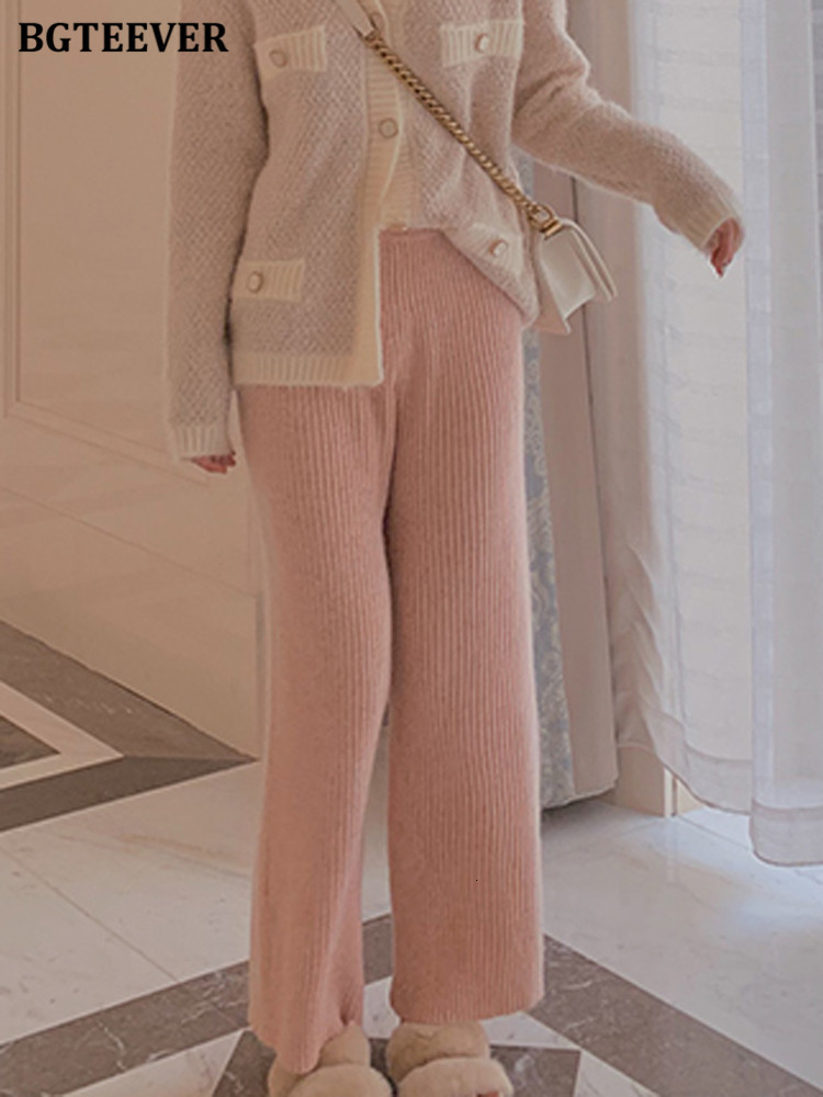 Women's Pants Capris BGTEEVER Casual Elastic Waist Knitted Trousers Women Autumn Winter Warm Pantalon Elegant Loose Female Sweater 221122