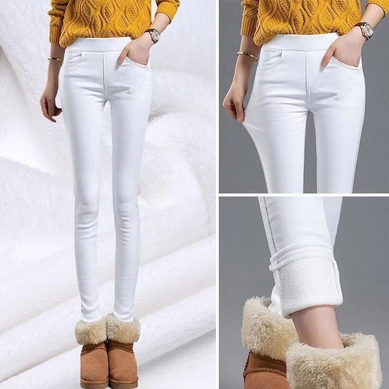 Women's Pants Capris Candy Color Plus Velvet Thick Pencil pants Women High Waist Warm Casual Slim Stretch Winter Fleeve OL Leggings Trousers 2211