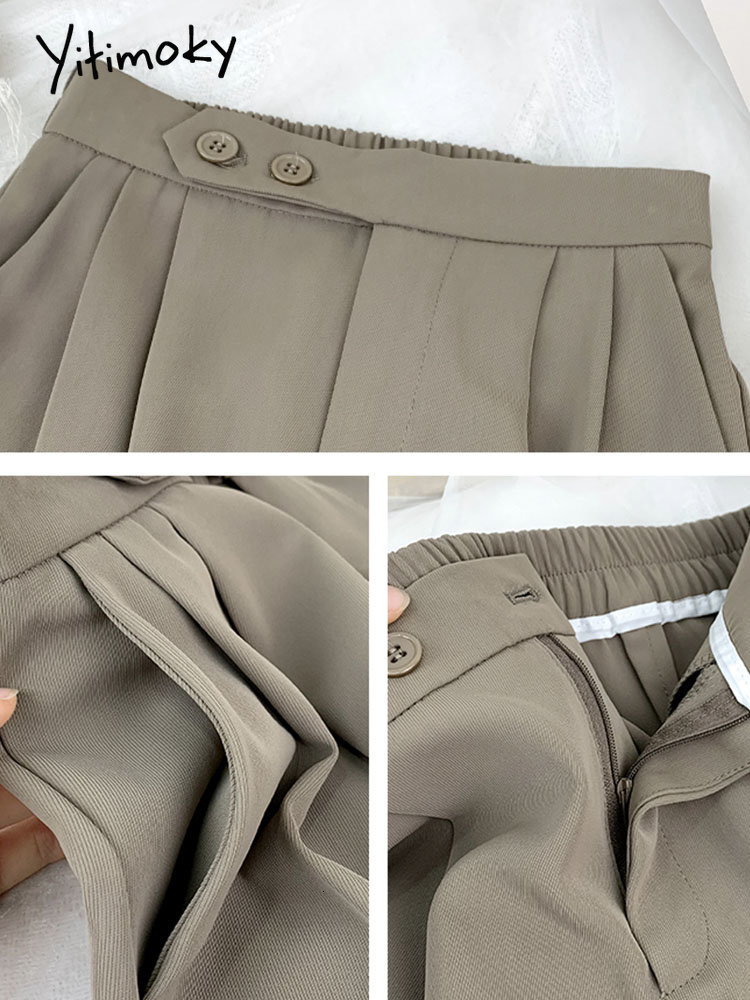 Women's Pants Capris Yitimoky High Waisted Suits Wide Leg for Women Elegant Office French Style Full Length 2 Buttons Straight Trousers 221122