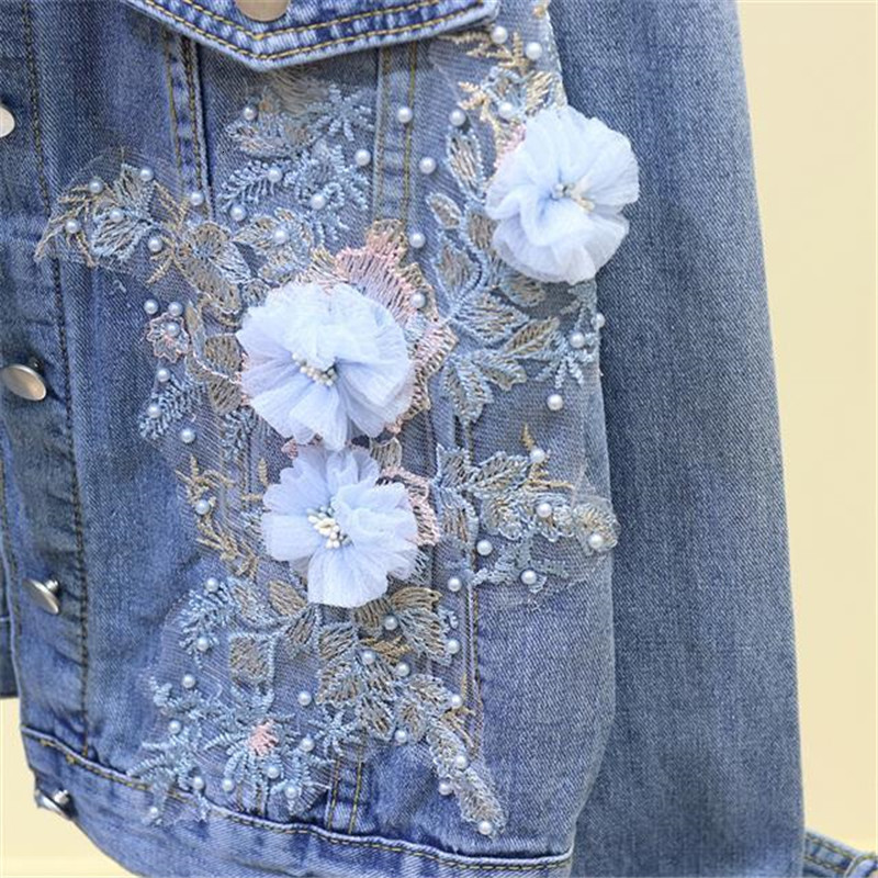 Women's Jackets Autumn Women Denim Embroidery Three-dimensional Floral Jeans Beading Pearl Ripped Hole Bomber Outerwear P778 221122