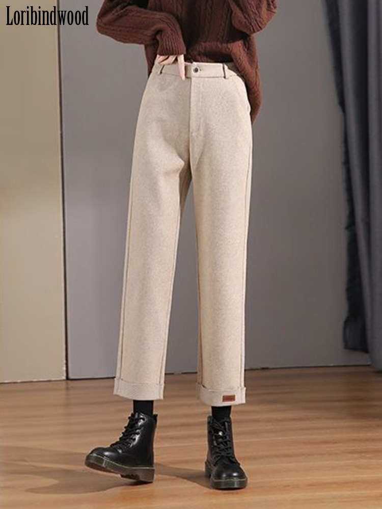 Women's Pants Capris Loribindwood Nine-cent Wool Wide-leg for Spring/fall High-waisted Droopy Loose Straight 221122