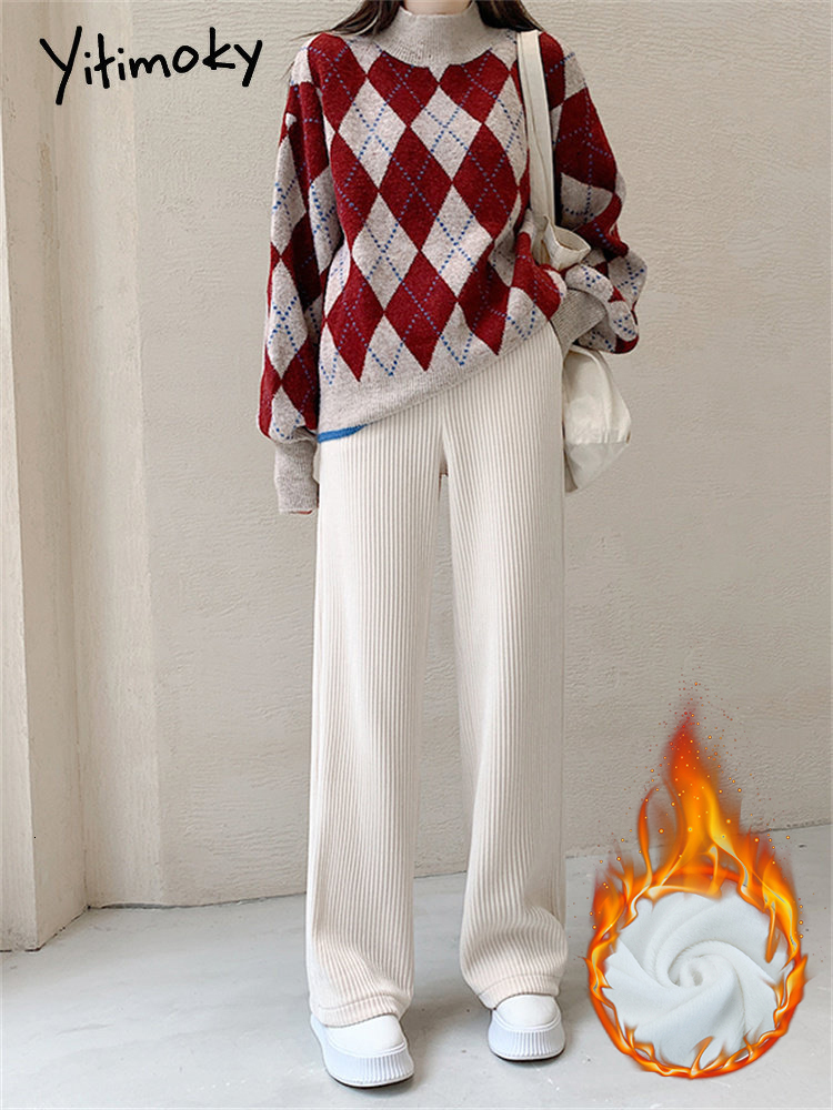 Women's Pants Capris Yitimoky Fleece for Women Thicken Warm Wide Leg Korean Fashion Fall Winter Casual Drawstring Straight Trousers 221122