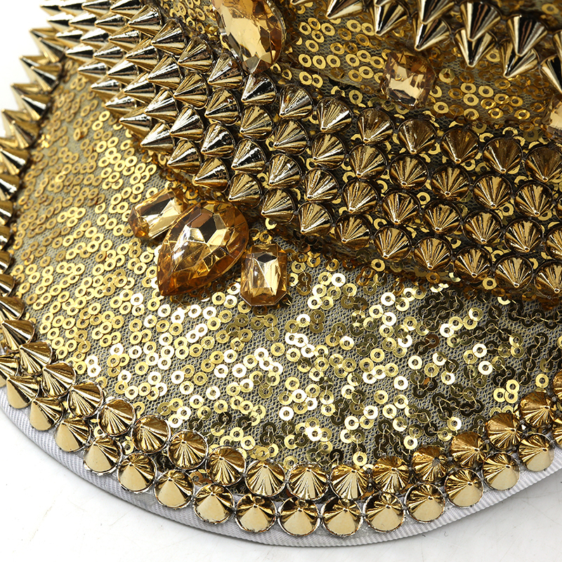 Ball Cap Men Steampunk Military Hat With Gold Rivet Queen Sequin Burning Captain Sergeant Rave Festival Bachelorette Part 221122