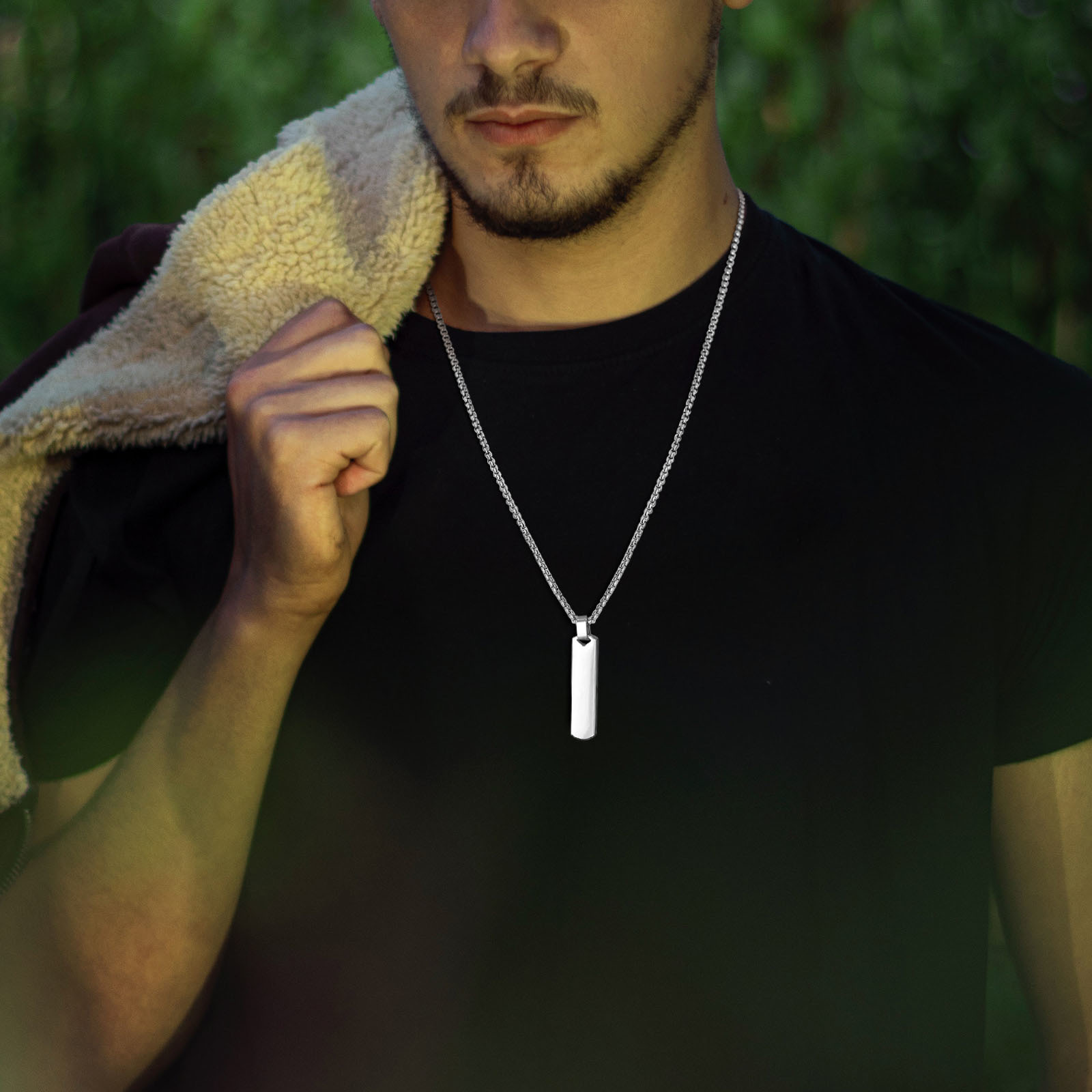 Initial Bar Necklace for Him Men Thick Geometric Vertical Pendant with A-Z Letters Custom Name English Letter Necklace DIY Punk Jewelry Gift Casual Si