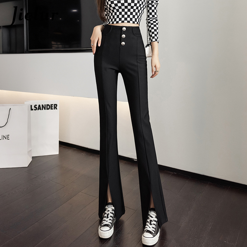 Women's Pants Capris Jielur Split Zipper Buttons Women Trousers Korean Fashion Casual Office Lady Black Flare Female High Waist Long S-XL 221122