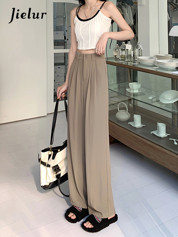 Women's Pants Capris Jielur Office Lady Suit Women High Waist Loose Black Khaki Trousers Woman Basic Korean Chic Wide Leg Female 221122