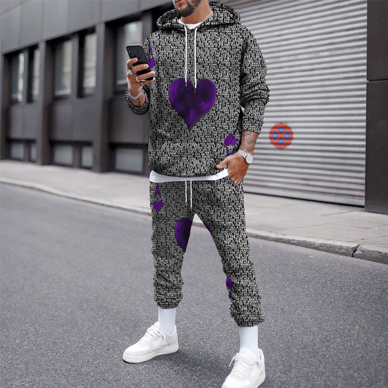 Men's Hoodies Sweatshirts Winter Suit Thermal Spring Sweater Jumper Pants 2Pcs Sports 3D Playing Cards 221122