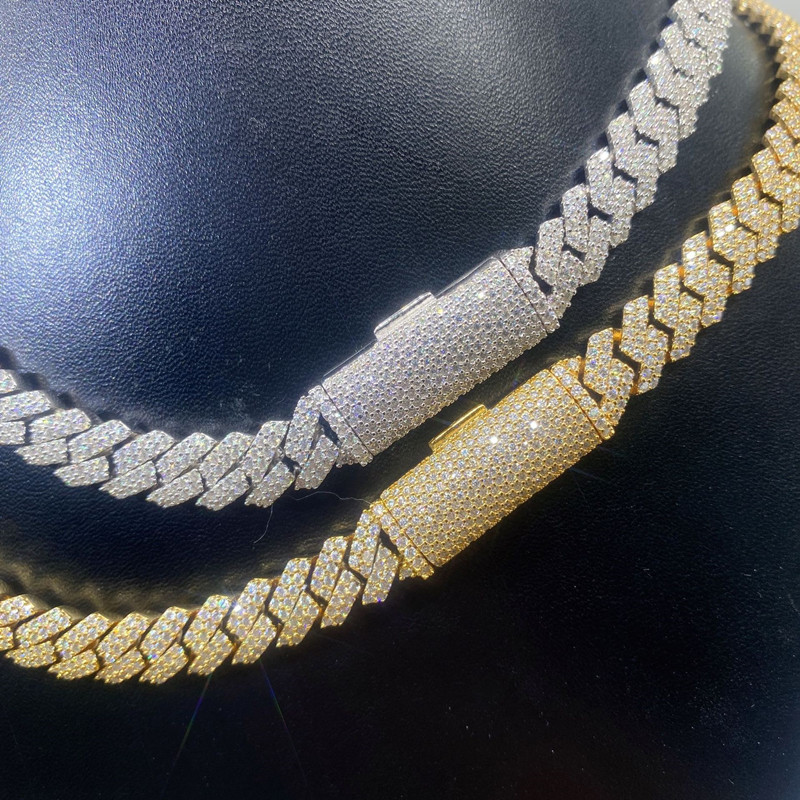 Passed Test 10mm 18-24inch High Quality Moissanite Cuban Chain Necklaces For Men S925 Silver Real Diamond Chain Women Moissanite Jewelry