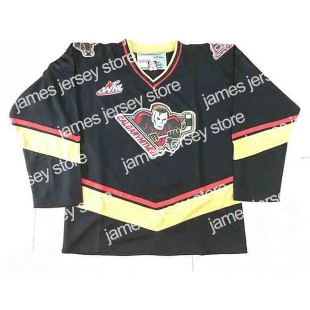 College Hockey Wears Nik1 CALGARY HITMEN WHL BLACK PREMIER HOCKEY JERSEY Embroidery Stitched Customize any number and name Jerseys