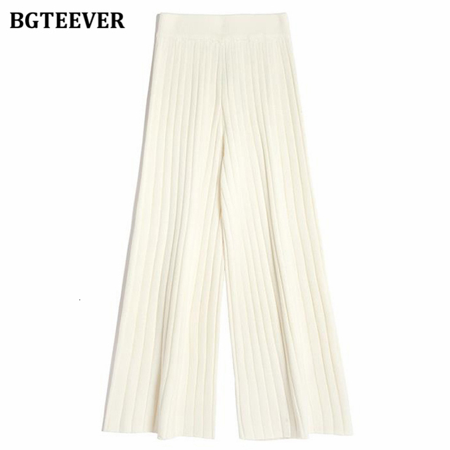 Women's Pants Capris BGTEEVER Casual Warm Loose Floor-length Sweater for Women Autumn Winter High Waist Wide Leg Knitted Trousers Femme 221122