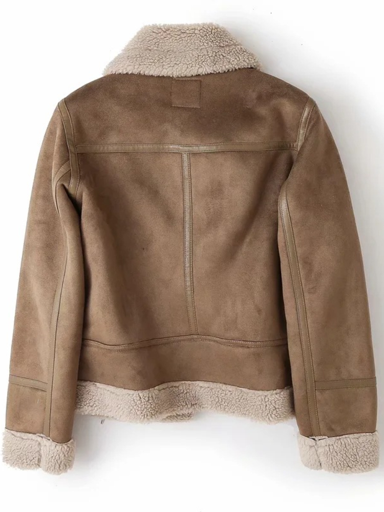 Womens Jackets Coats Woman Winter Heavy Streetwear Vintage Fur Integrated Thickening Warm Loose Motorcycle Suit Long Sleeve Top