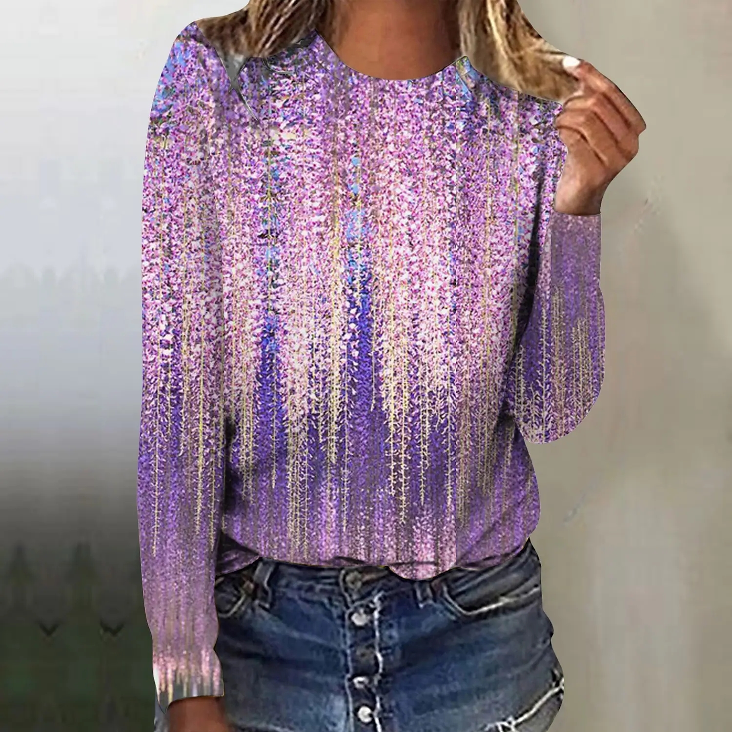 Womens TShirt Ladies Vintage Long Sleeve Autumn Winter Floral Print Tee Shirt Round Neck Top Everyday Street Casual Pullover 221122