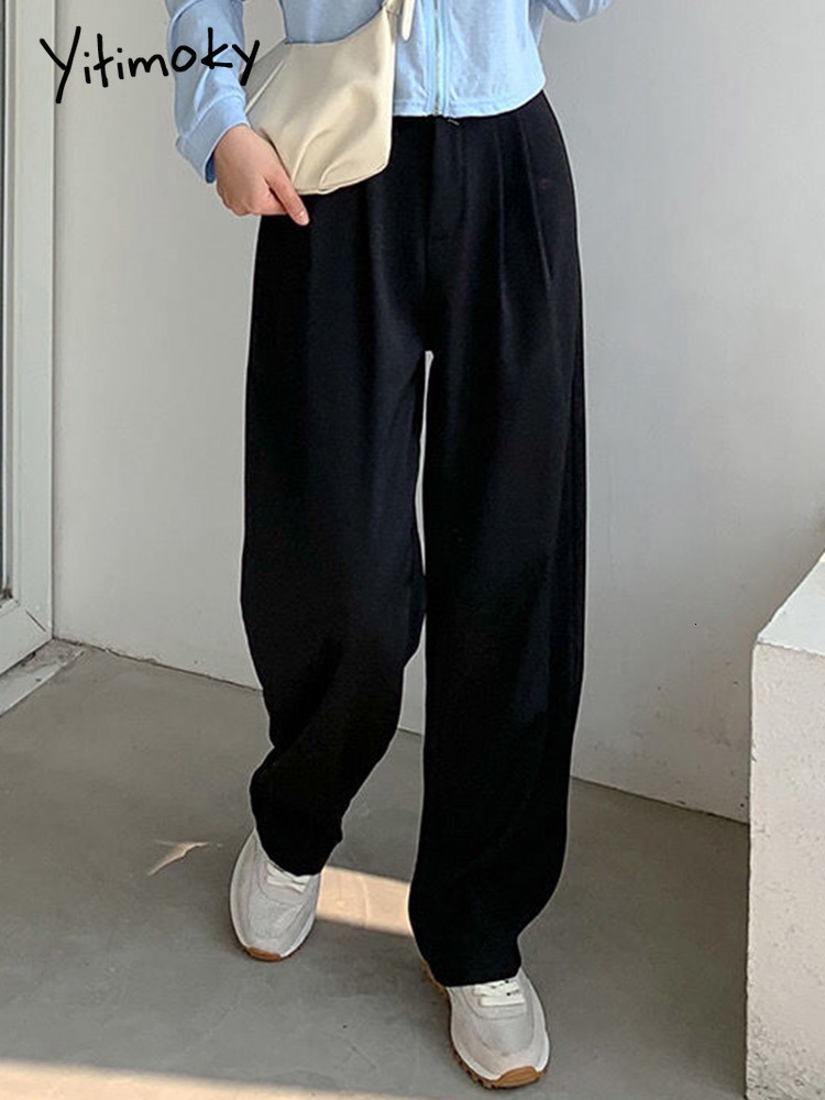 Women's Pants Capris Yitimoky Straight for Women Casual Elegant Vintage Loose Wide Leg Ladies Office Black Trousers High Waist Baggy Korean 22112