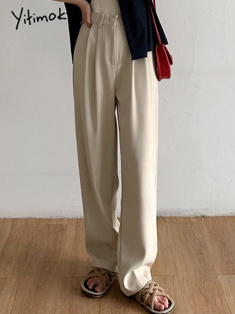 Women's Pants Capris Yitimoky Straight for Women Casual Elegant Vintage Loose Wide Leg Ladies Office Black Trousers High Waist Baggy Korean 22112