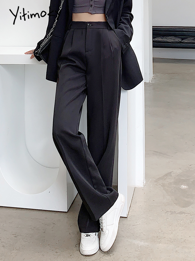 Women's Pants Capris Yitimoky White for Women Office Lady High Waist Clothes Work Korean Fashion Black Full Length Side Stripe Trousers 221122