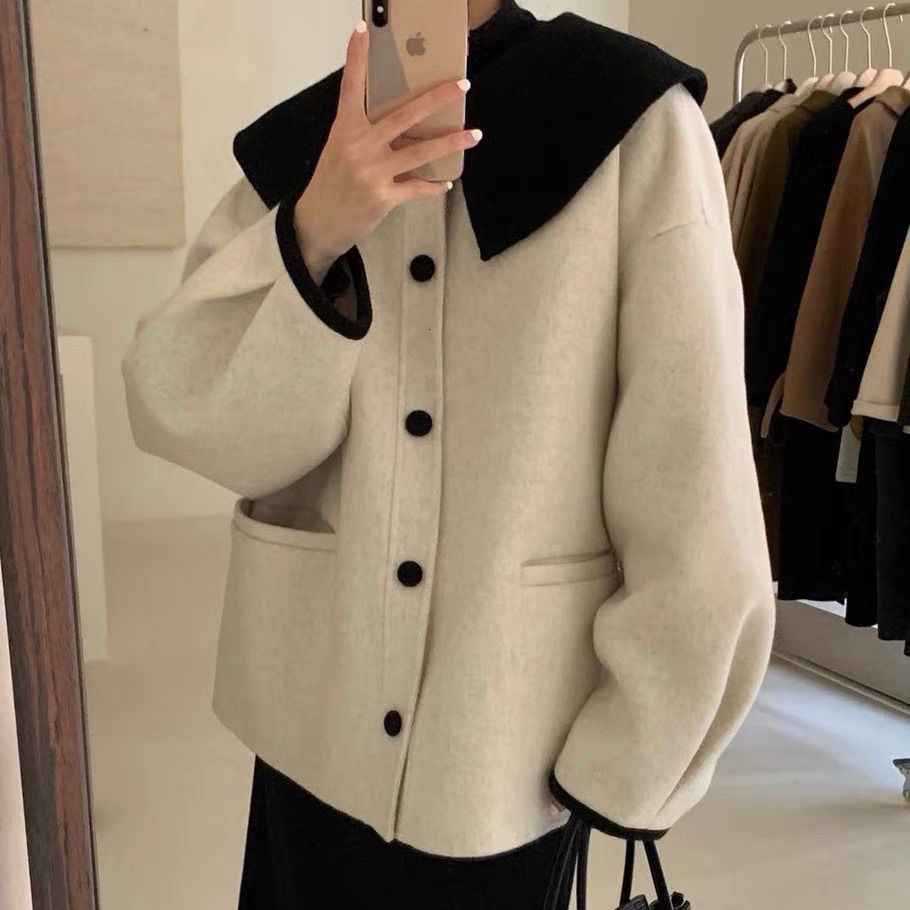Women's Wool Blends Fashion Autumn Lapel Single Breasted Solid Coat Women Short Loose Casual Streetwear Manteau Femme 221121