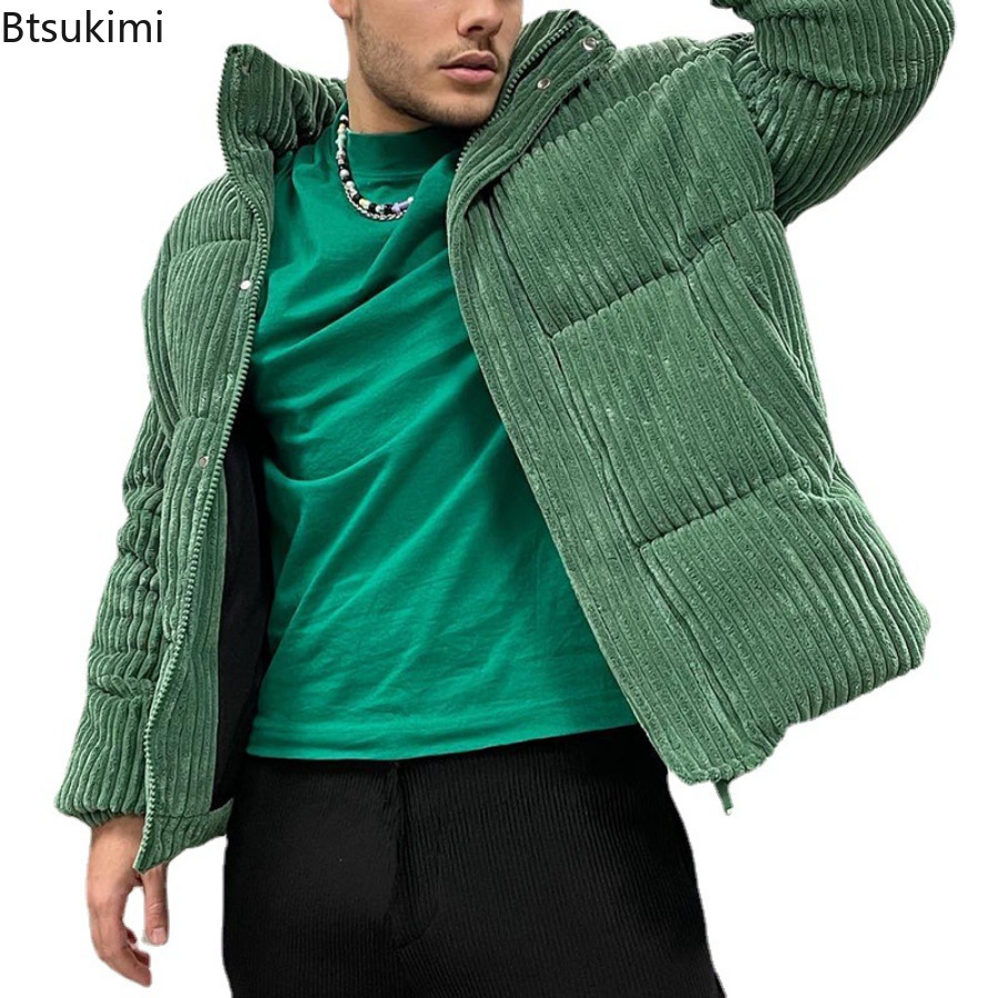 Mens Down Parkas Autumn Winter Green Corduroy Jacket Fashion Casual Bread Warm Thick Parker Cotton Male 221122