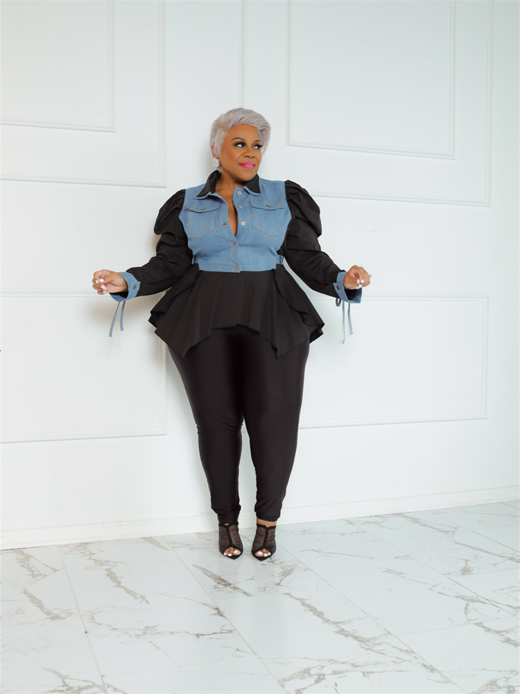 Women's Plus Size Tracksuits Wmstar Plus Size Two Piece Outfits Women Solid Patchwork Puff Sleeve Leggings Sets Fashion Matching suit Wholesale D