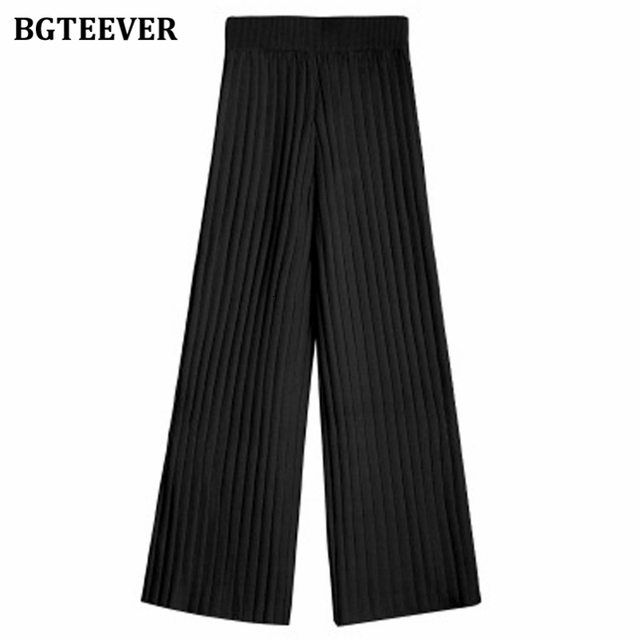 Women's Pants Capris BGTEEVER Casual Warm Loose Floor-length Sweater for Women Autumn Winter High Waist Wide Leg Knitted Trousers Femme 221122