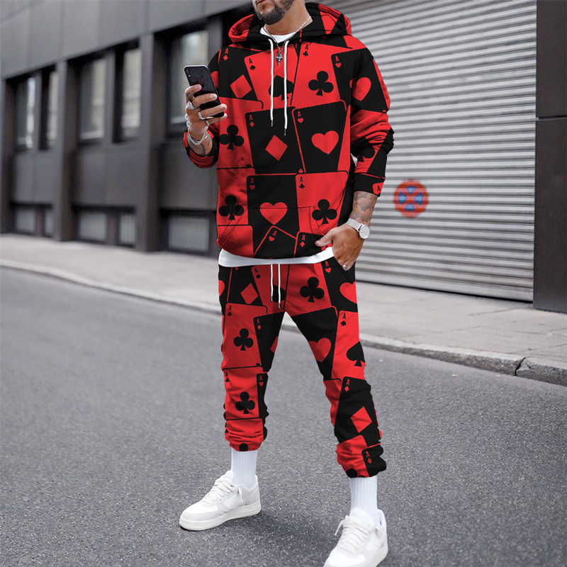Men's Hoodies Sweatshirts Winter Suit Thermal Spring Sweater Jumper Pants 2Pcs Sports 3D Playing Cards 221122