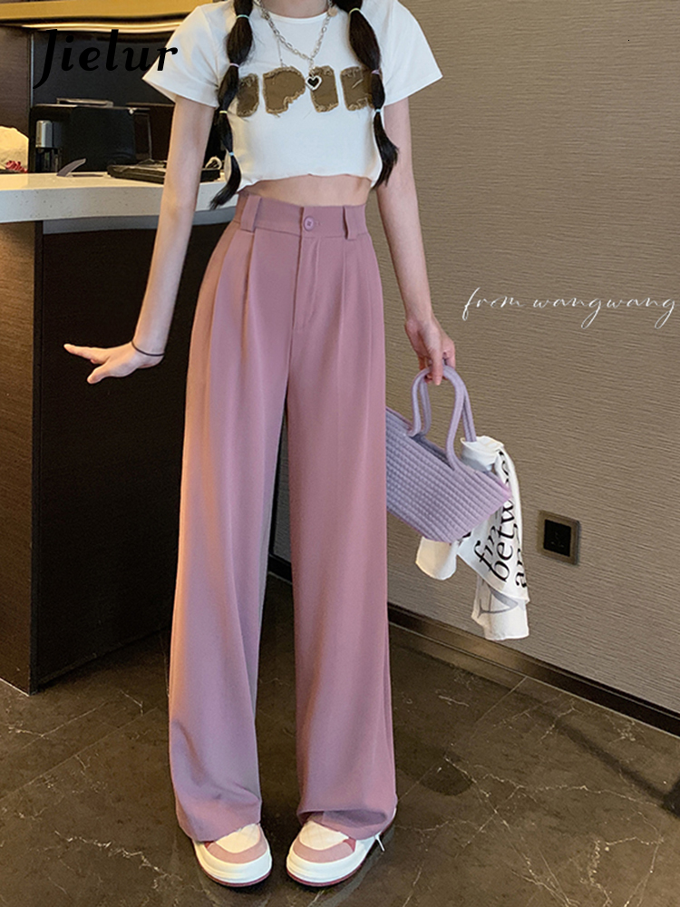 Women's Pants Capris Jielur Summer Elastic Waist Suit Women Office Lady Fashion Casual Straight Slim Loose Trousers Woman Pink Black 221122