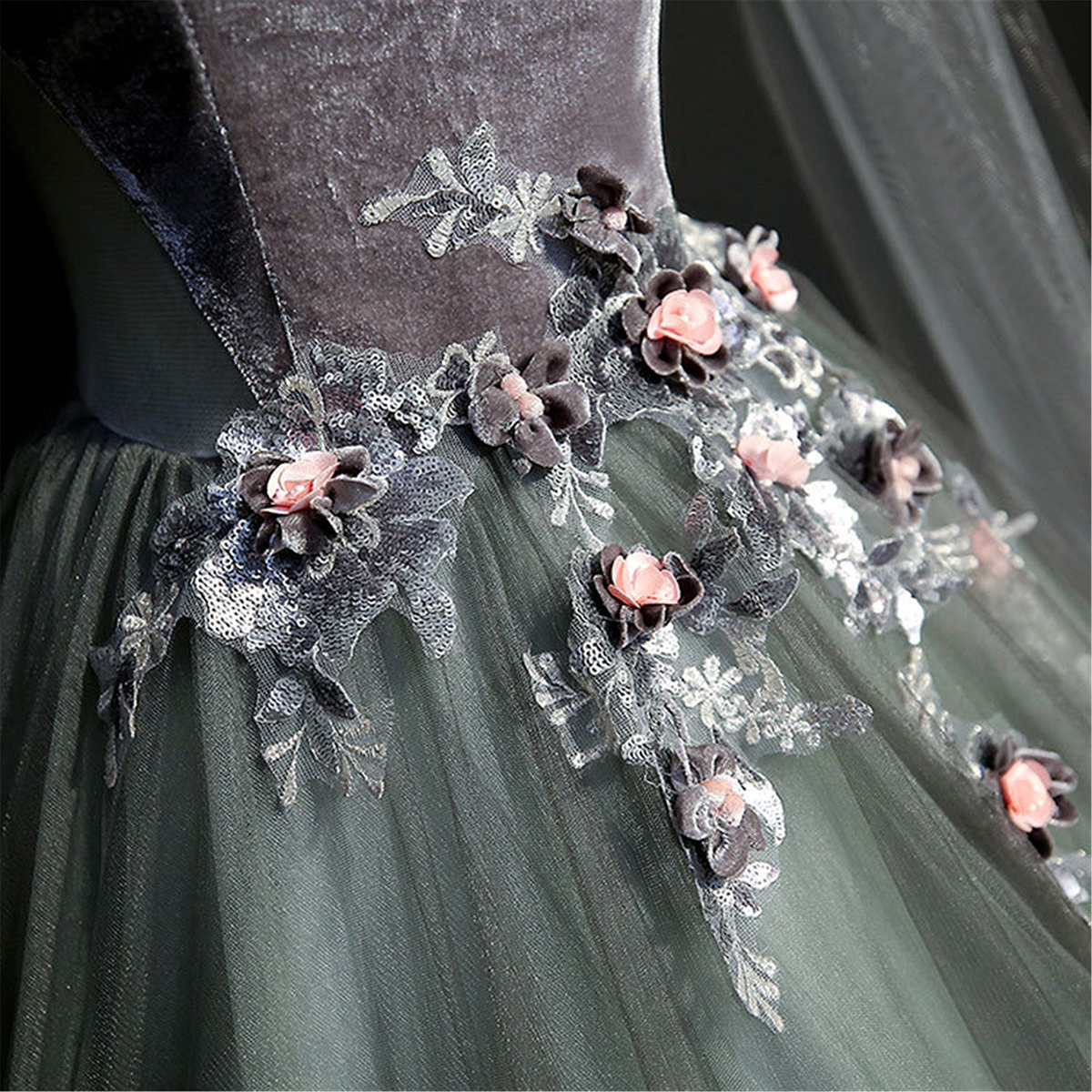 Elegant Prom Dresses A-Line Bateau Long Net Sleeves 3D Flower Applicant Lace Up Applicant Stain Floor Length Layered Custom Made Plus Size Princess Ro