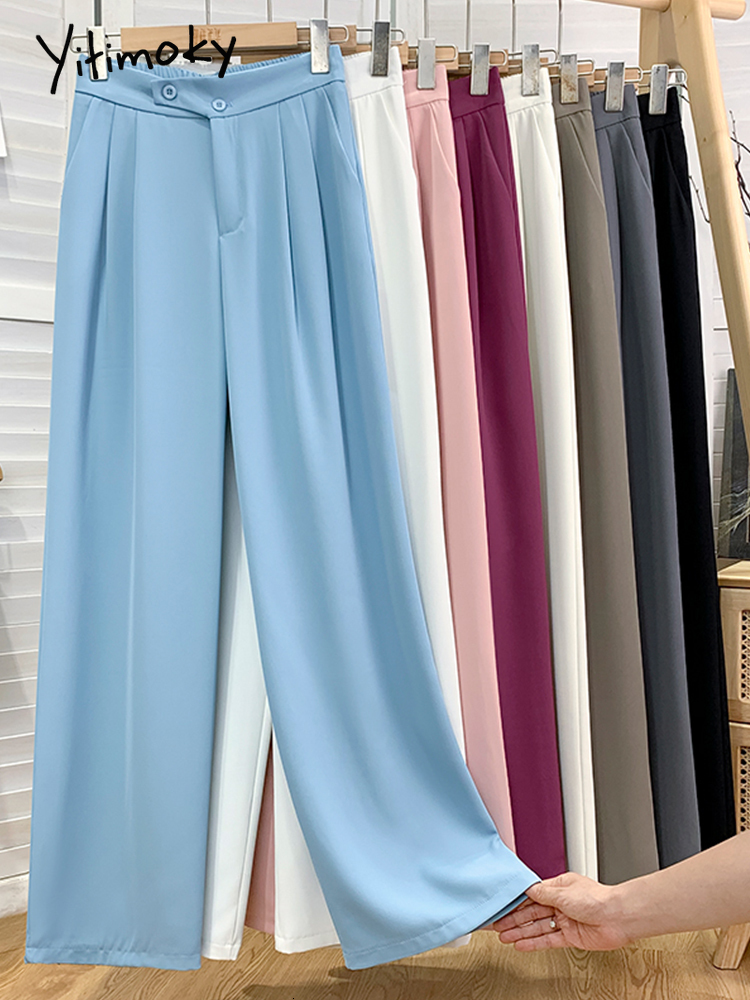 Women's Pants Capris Yitimoky Wide Leg for Women Suit Ladies Office Chiffon Asymmetrical Summer Elastic High Waist Casual Bottom Trousers 221122