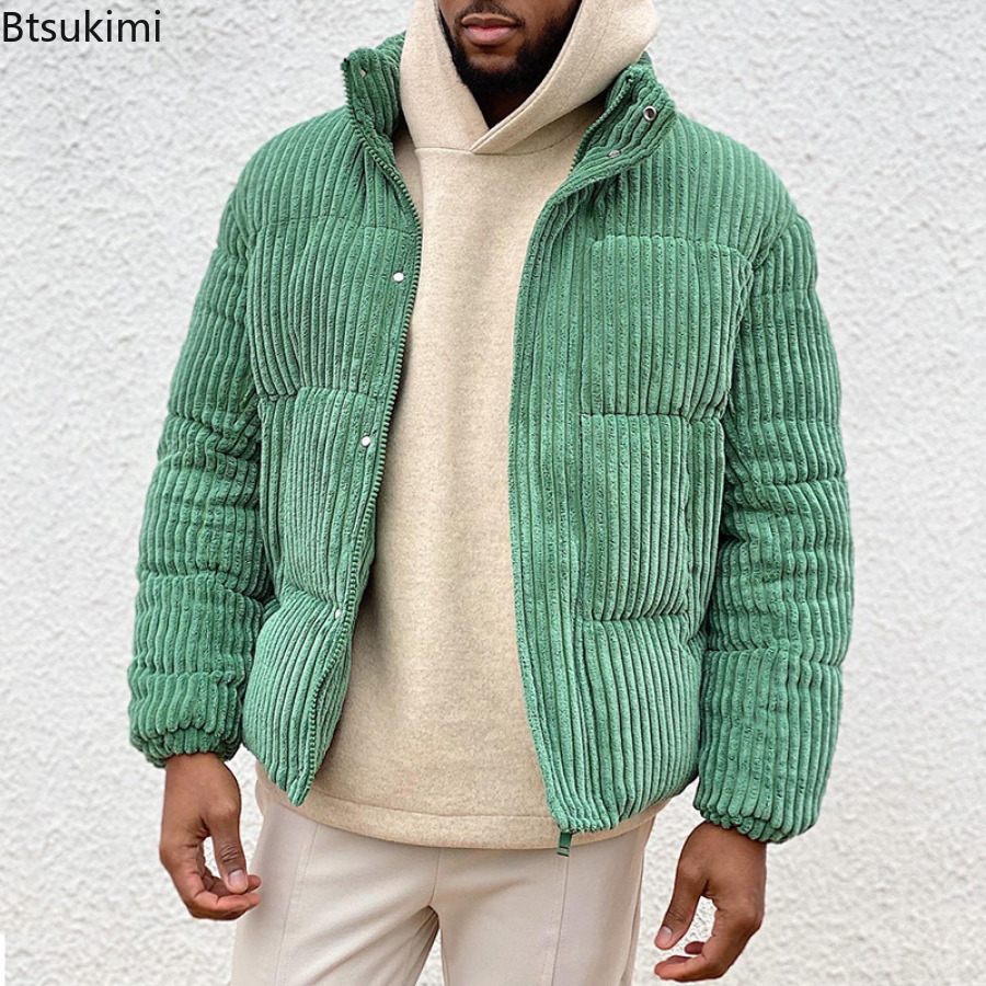 Mens Down Parkas Autumn Winter Green Corduroy Jacket Fashion Casual Bread Warm Thick Parker Cotton Male 221122