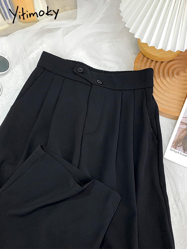 Women's Pants Capris Yitimoky Wide Leg for Women Suit Ladies Office Chiffon Asymmetrical Summer Elastic High Waist Casual Bottom Trousers 221122