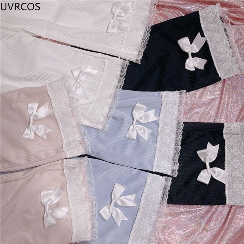 Women's Pants Capris Japanese Lolita Kawaii High Waist Corduroy Sweet Bow Lace Wide Leg Girly Vintage Clothing Loose Cute Trouser 221122