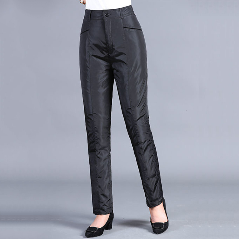 Women's Pants Capris Oversized 5xl Winter 80% Duck Down Black Women High Waist Thicken Elegant Baggy Trousers Warm Straight For 100kg 221122