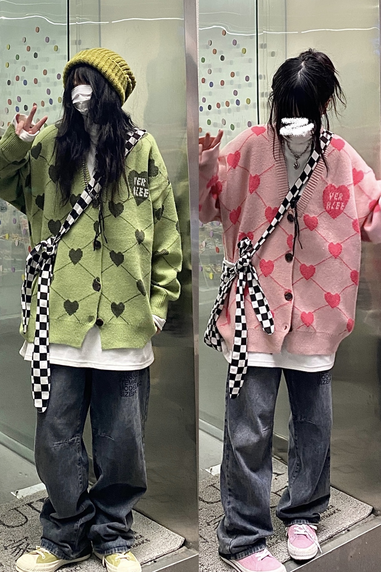 Women's Knits Tees Pink love knitted sweater women's jacket cardigan loose wild student couple ins Korean trend autumn and winter pink 22112