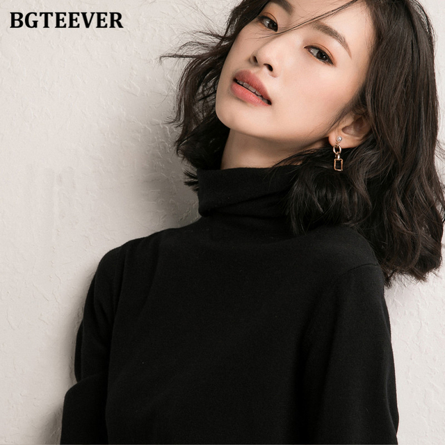 Women's Sweaters BGTEEVER Chic Turtleneck Knitted Female Pullovers Elegant Full Sleeve Slim Sweater Autumn Winter Knitwear Tops 221123