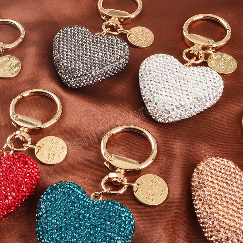 Women Car Bag Keychain Colorful Heart Shape Rhinestone Crystal Alloy Keychains Shining Pendant Ornament Gifts