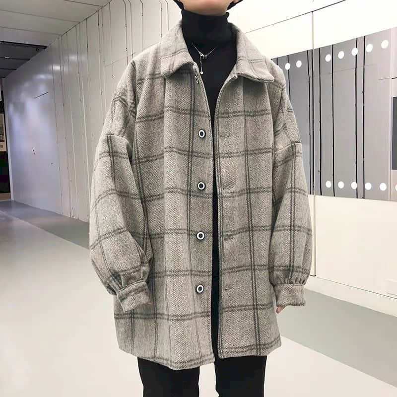 Men's Down Parkas Woolen jacket men's autumn winter high street big velvet thicke Korean loose trend Harajuku women woolen plaid elegant coa