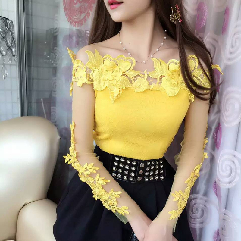 Women's Jumpsuits Rompers Summer Fashion Lace Blouse Sexy Slash Neck one off Shoulder Shirts Ladies Office korean Tops Long sleeved autumn costum