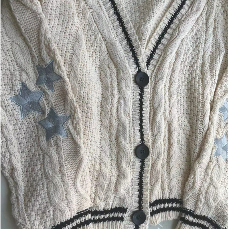Women's Knits Tees Autumn Tay Star Embroidered Cardigan Lor V-neck Knitted Sweater Fashion Warm Swif T Beige Holiday 221123