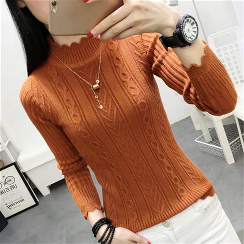 Women's Sweaters Korean autumn winter sweater female half turtleneck long sleeve bottoming Shirt Short slim knit thickened solid twist 221123