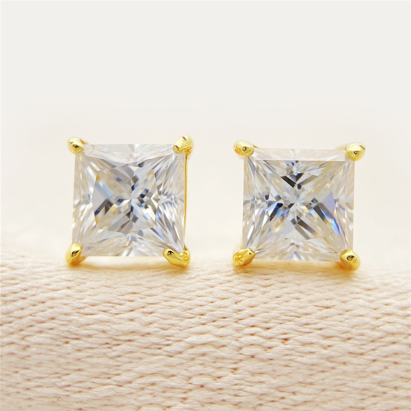 4mm-8mm S925 Sterling Silver Gold Plated Pass Test Moissanite Diamond Earrings Studs Nice Gift for Men Women