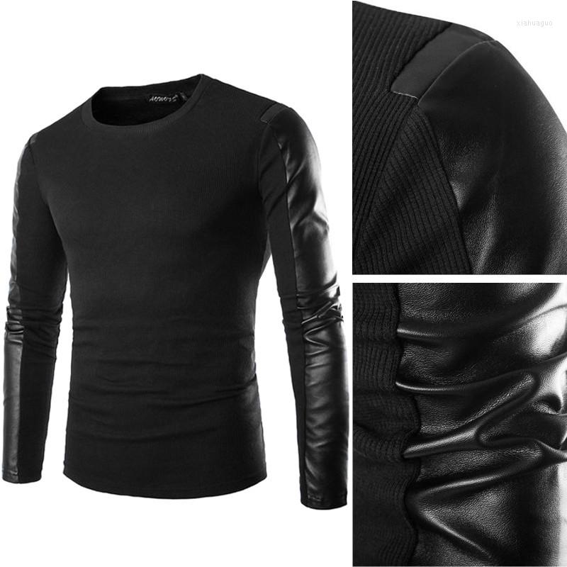 Men's T Shirts Mens Fashion Crew Neck PU Leather Splice Long Sleeve Slim Kintted Top Tee Casual T-shirt Black
Men's T Shirts Mens Fashion Crew Neck PU Leather Splice Long Sleeve Slim Kintted Top Tee Casual T-shirt Black