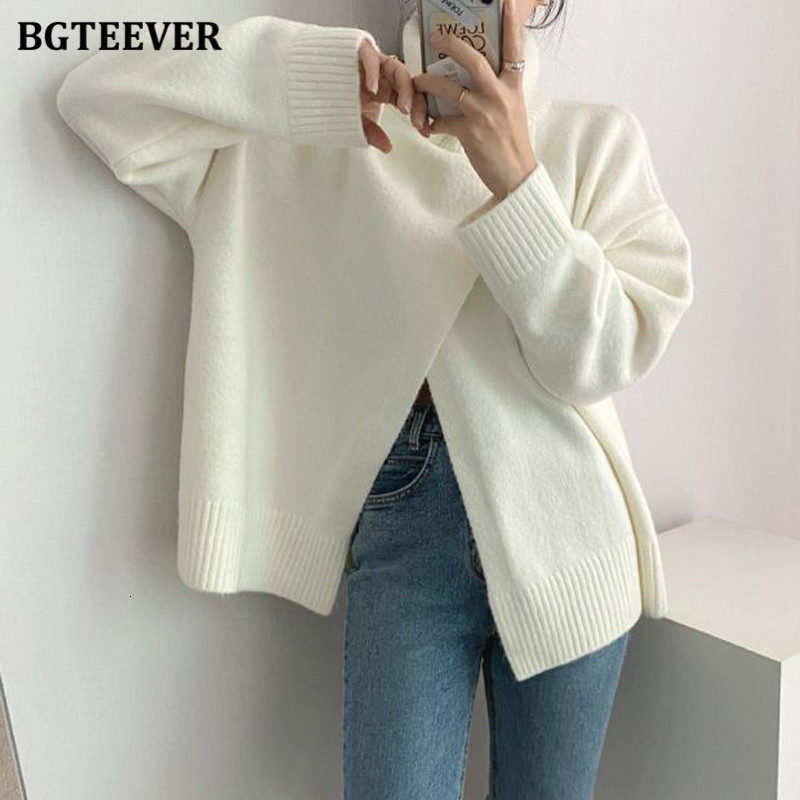 Women's Sweaters BGTEEVER Elegant Solid Turtleneck for Women Casual Long Sleeve Front Split Female Knitted Pullovers Autumn Winter 221123