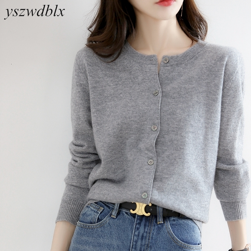 Women's Knits Tees YSZWDBLX Women Cardigans Sweater O-neck Spring Autumn Knitted Cashmere Solid Single Breasted Womens Sweaters 221123