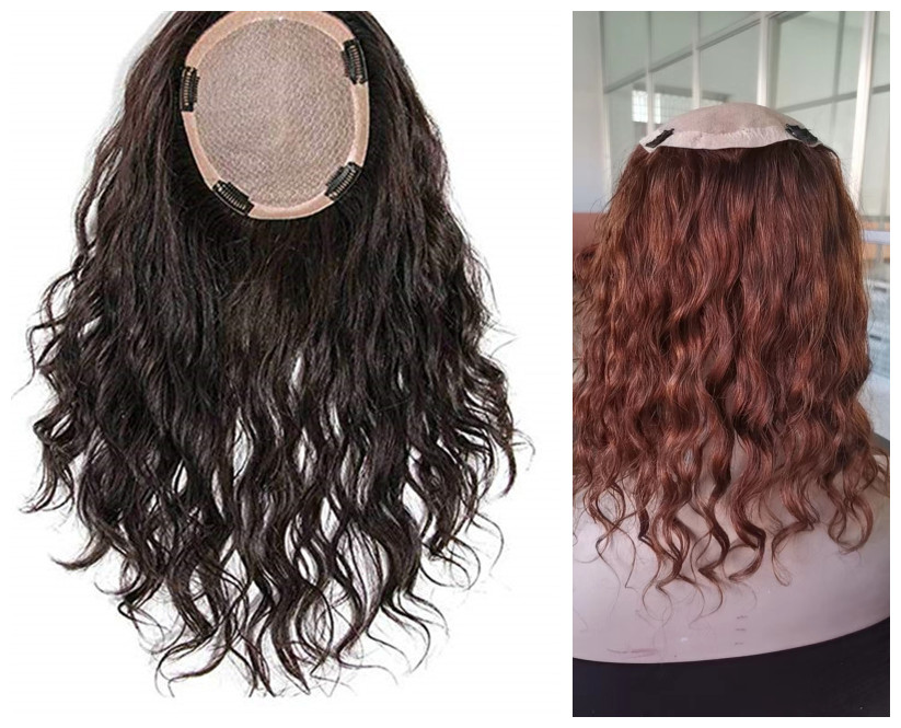 Skin Base Human Hair Topper With 4 Clips In Silk Top Virgin European Hair Toupee for Women Fine Hairpiece 15X16CM 6x6 brown black color