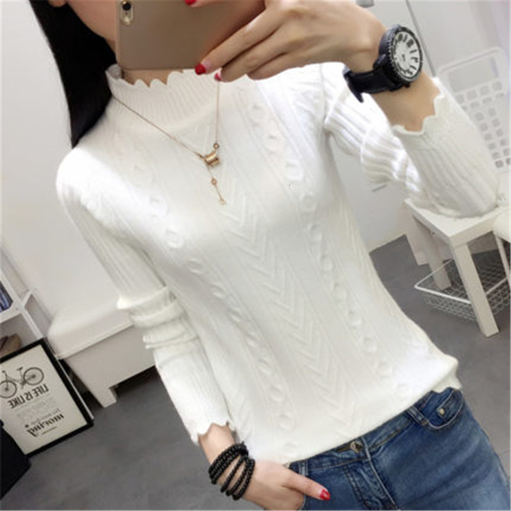 Women's Sweaters Korean autumn winter sweater female half turtleneck long sleeve bottoming Shirt Short slim knit thickened solid twist 221123