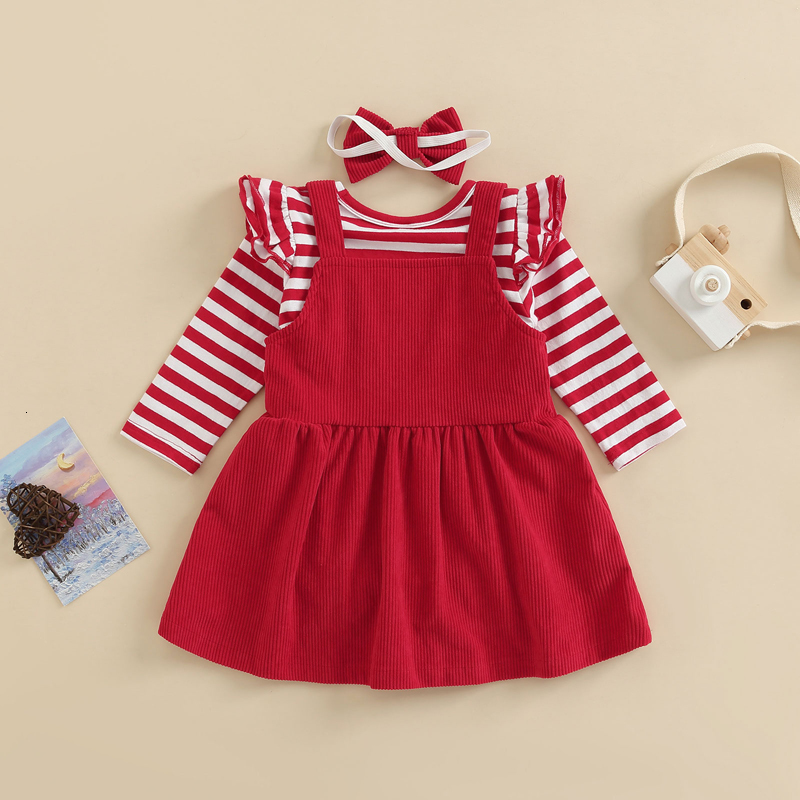 Clothing Sets -08-01 Lioraitiin 0-24M Infant Baby Girl Christmas Stripe Print Long Sleeves Ruffle Romper Gingerbread Man Bib Dress 221122