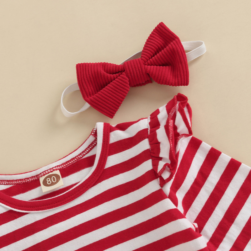 Clothing Sets -08-01 Lioraitiin 0-24M Infant Baby Girl Christmas Stripe Print Long Sleeves Ruffle Romper Gingerbread Man Bib Dress 221122