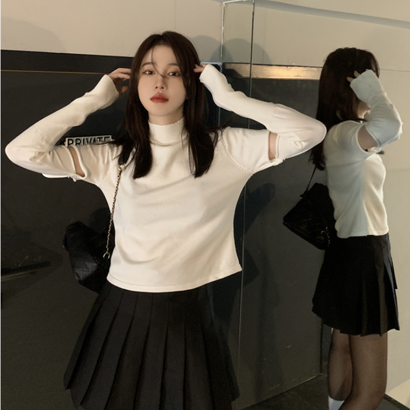 Women's Sweaters Pullovers Woman Spliced Fashion Solid Half High Collar Casual Office Ladies Slim All-match Streetwear Korean Style Simple Autumn