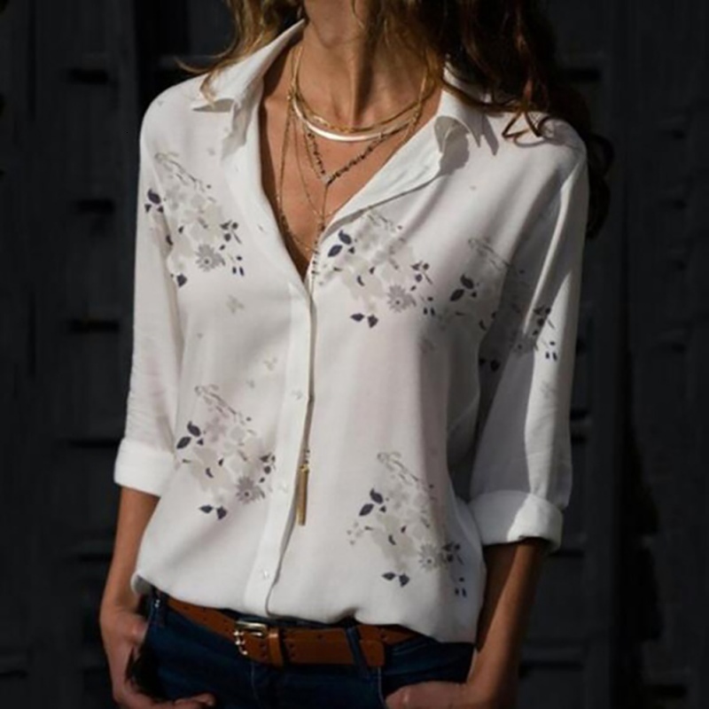 Women's Jumpsuits Rompers Summer Dioufond Women print Blouses Long Sleeve Shirt Turn Down Collar Floral Blouse Plus Size Women Vintage Cotton Shi