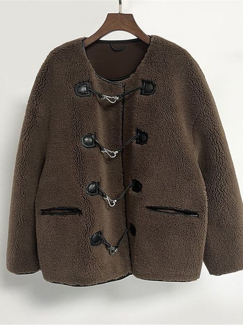 Women's Fur Faux Women O-Neck Coat Ladies Loose Long Sleeve Metal Buttons Outwear Female Jacket Tops 221123