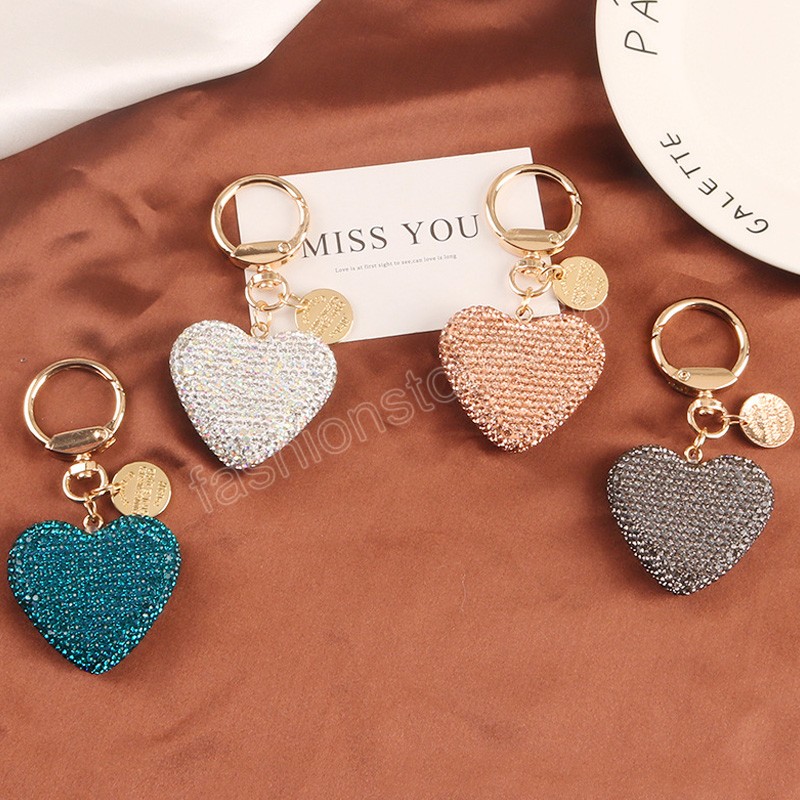 Women Car Bag Keychain Colorful Heart Shape Rhinestone Crystal Alloy Keychains Shining Pendant Ornament Gifts